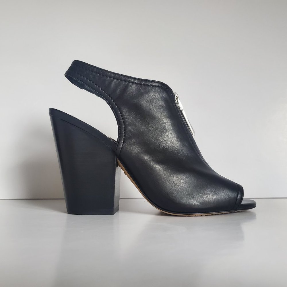 VINCE CAMUTO Women's Chunky Heel Black Leather Booties Open Toe Transitional 7 M